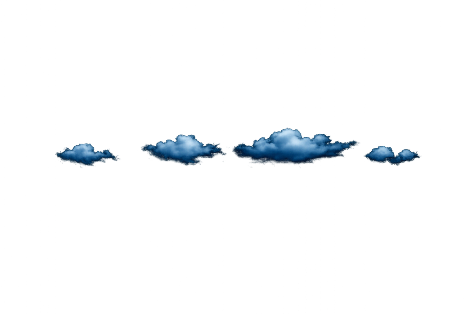 Four gray clouds of varying sizes aligned horizontally against a dark background.