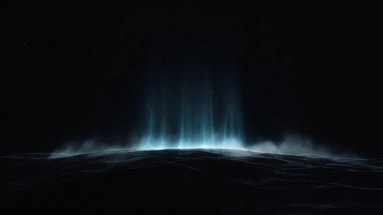 Bioluminescent ocean waves glowing with blue light at night.