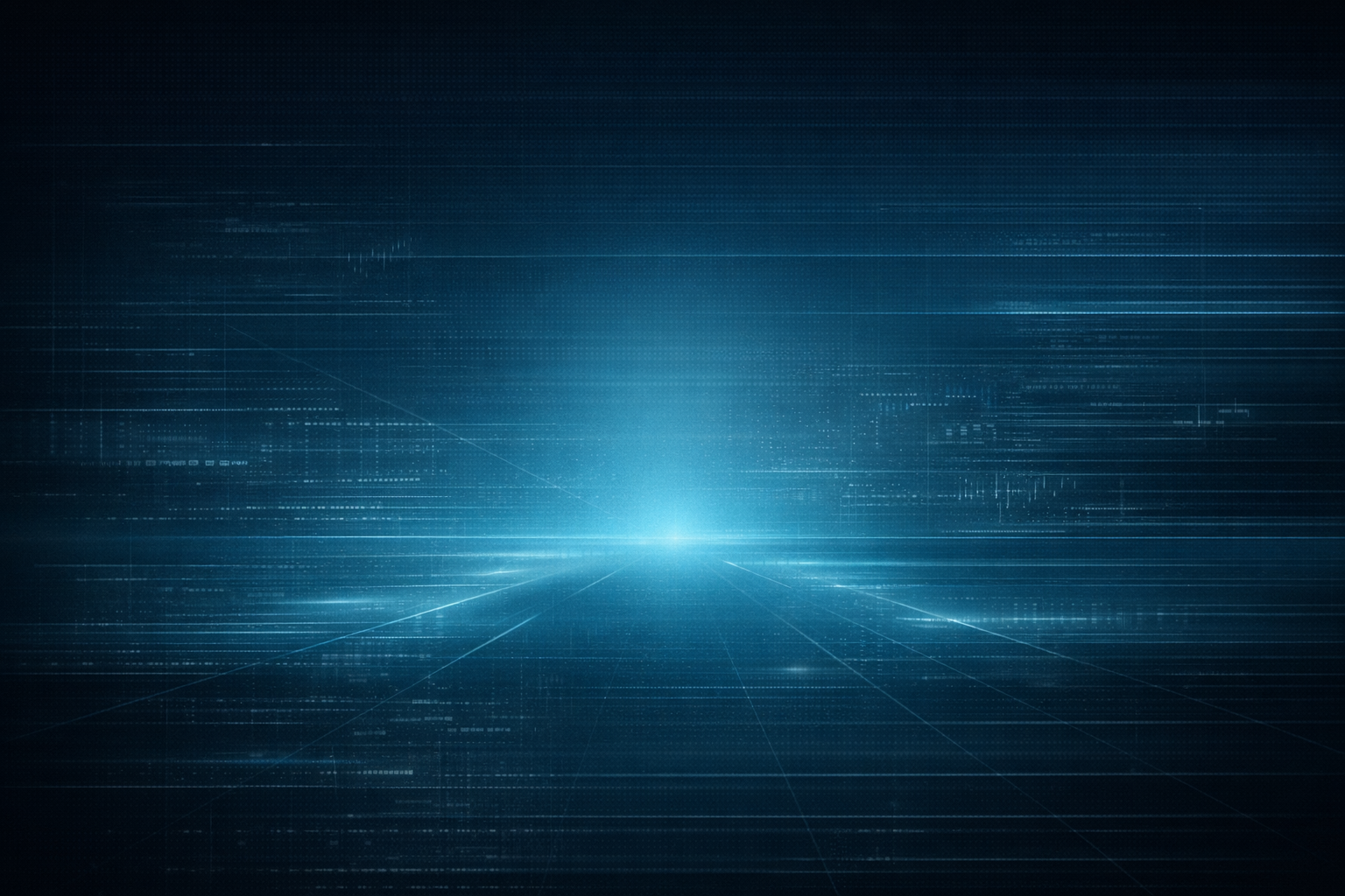 A digital abstract background featuring a bright blue light at the center with intersecting lines and digital data patterns in shades of blue and black.