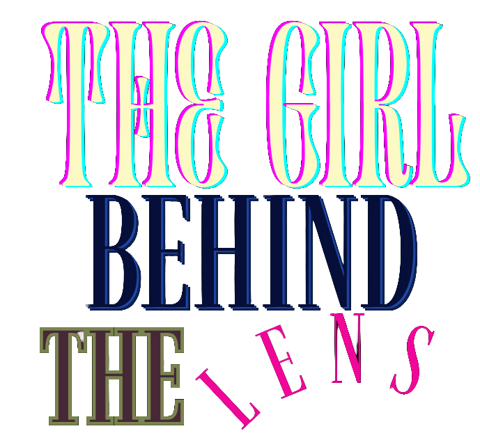Colorful text reading 'The Girl Behind the Lenses' on a black background.