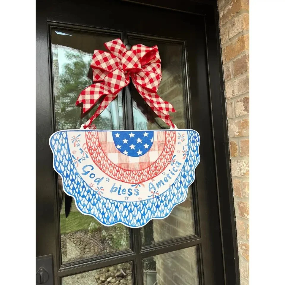 God Bless America Patriotic Bunting Door Hanger
