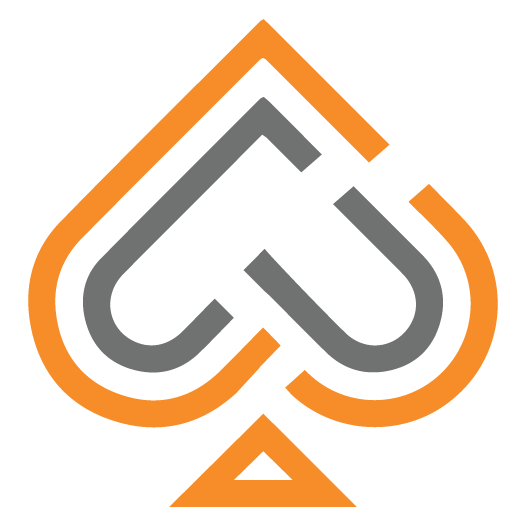 A stylized spade symbol with interconnected lines in gray and orange. GEOACE Logo