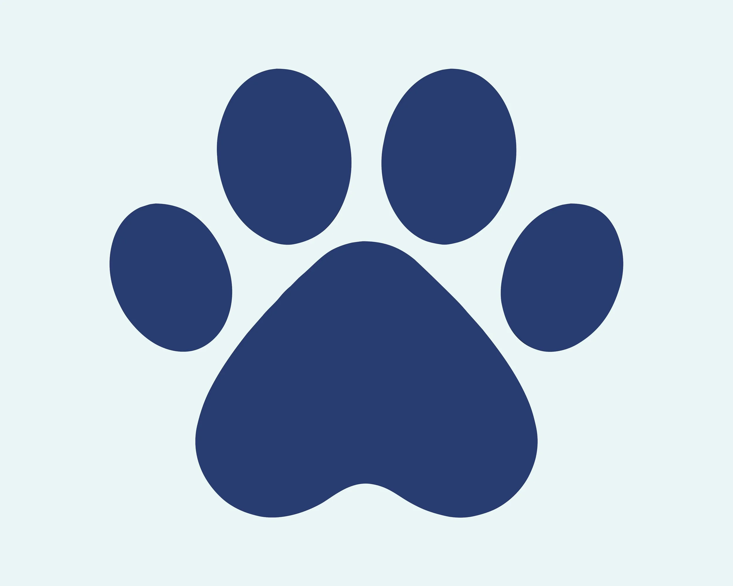 A dark blue paw print icon on a light background.