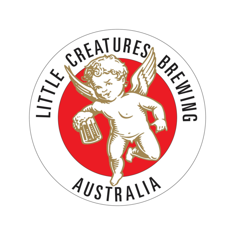 Logo of Little Creatures Brewing Australia featuring a cherubic angel holding a beer mug, with the text "Little Creatures Brewing Australia" surrounding it.