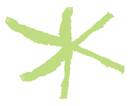 Green star-like symbol with multiple uneven arms on a black background.