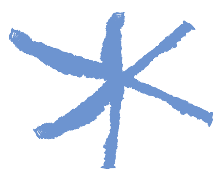 A blue, star-shaped symbol with six uneven, jagged arms on a transparent background.