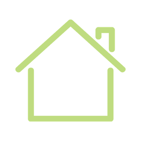 Green outline of a house with a question mark at the roof's peak.