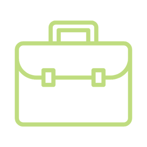 Outline of a briefcase with a handle, shaded in green.