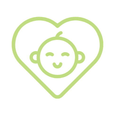 Line drawing of a baby's face inside a heart outline.