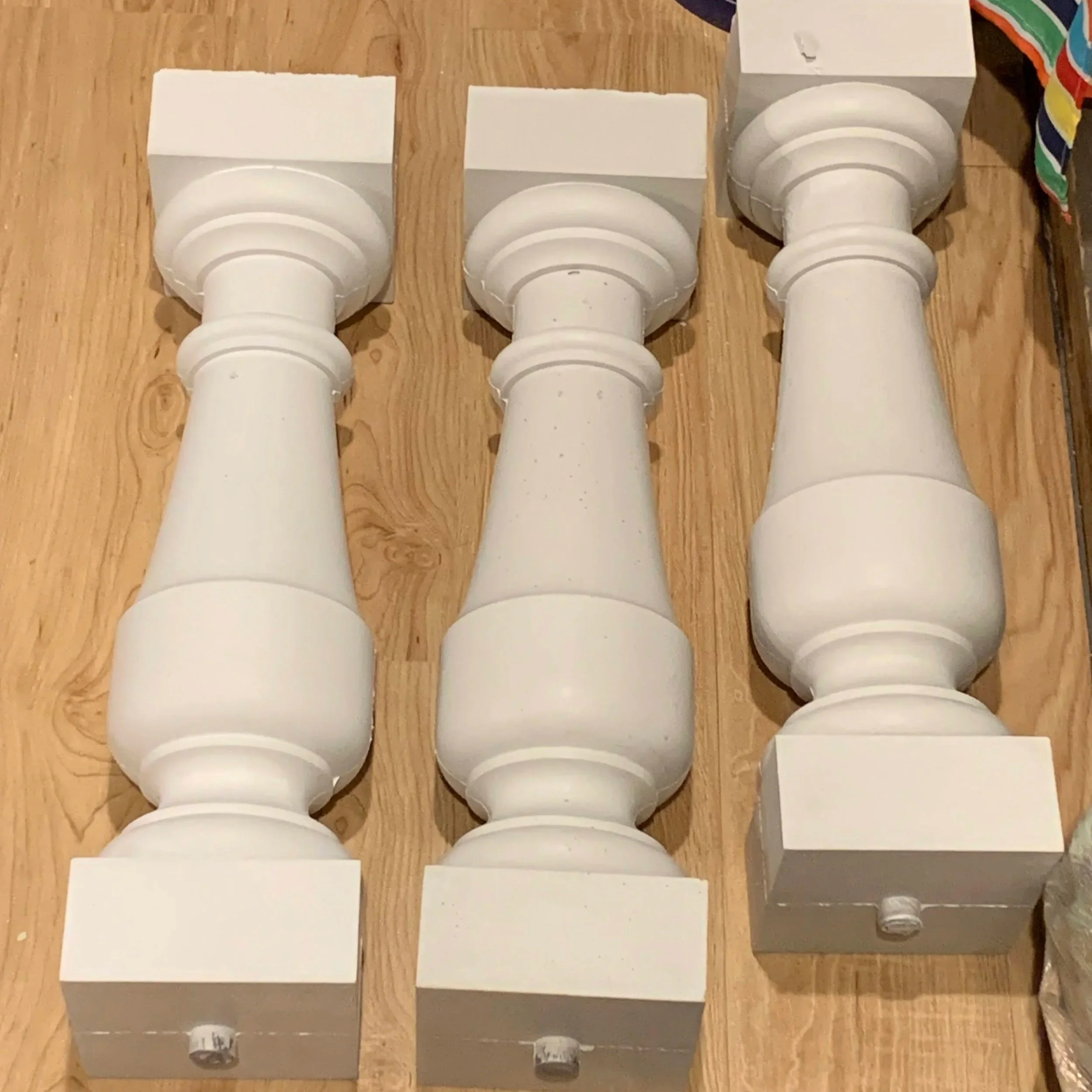 Three cast concrete balusters for DIY restoration of a 1915 Colonial Revival row house Brooklyn