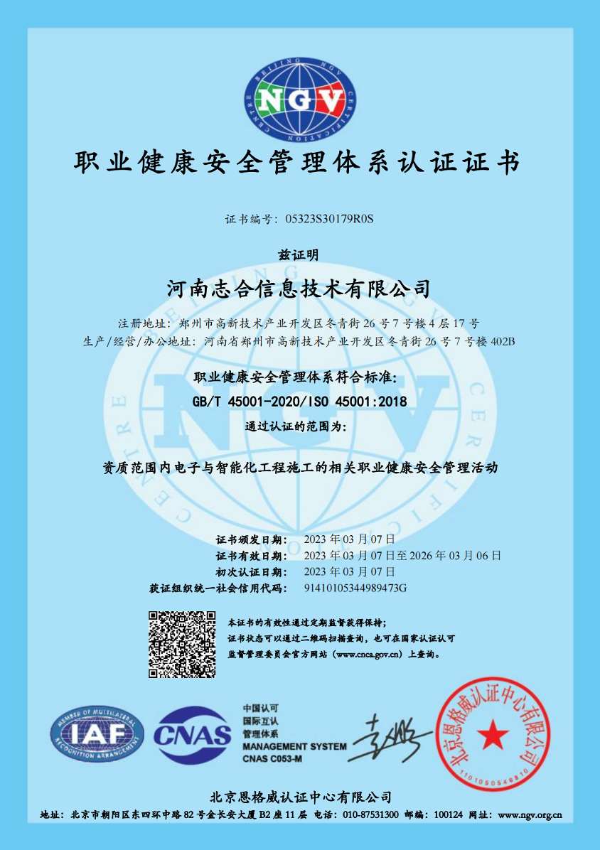 Occupational Health and Safety Management System Certificate