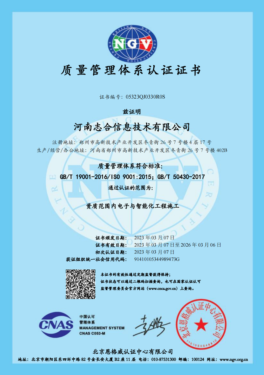 Quality Management System Certificate