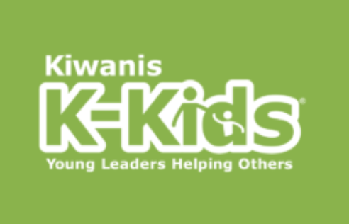 Kiwanis K-Kids logo with the tagline "Young Leaders Helping Others" on a green background.