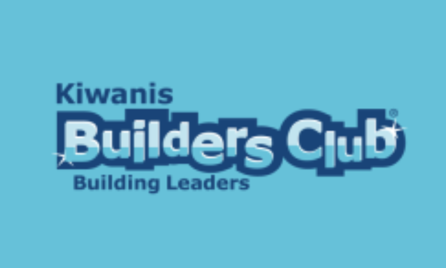 Kiwanis Builders Club logo with blue background and text 'Kiwanis Builders Club Building Leaders'.