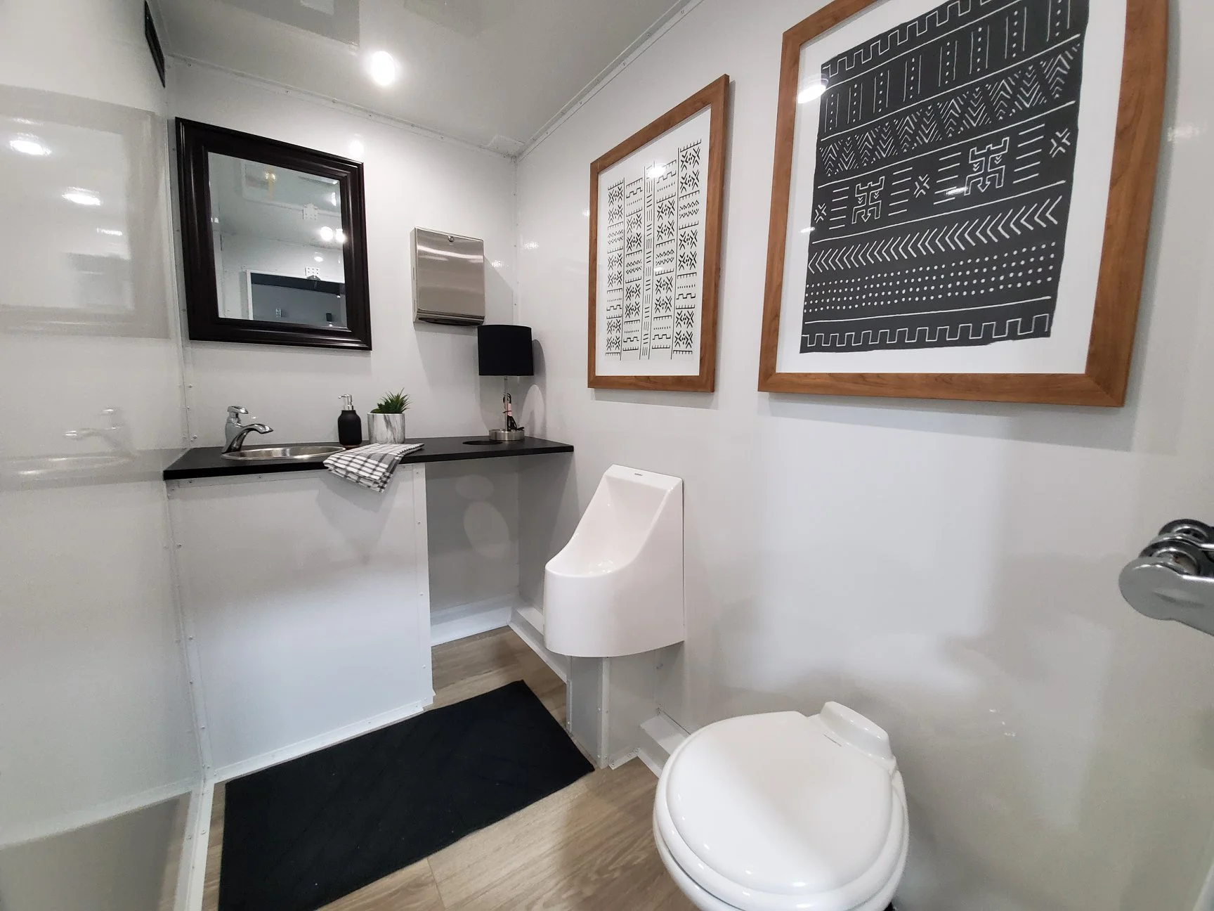 interior of a portable restroom trailer