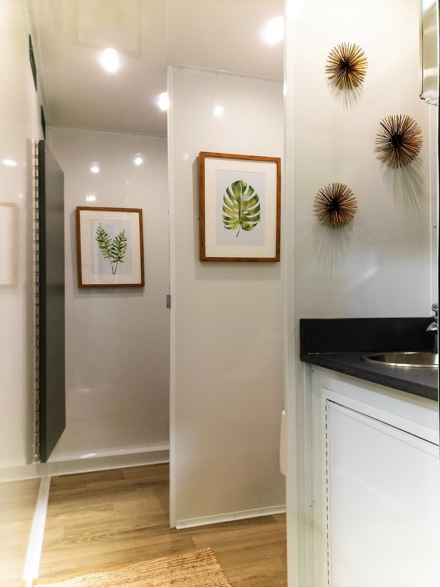interior of a portable restroom trailer