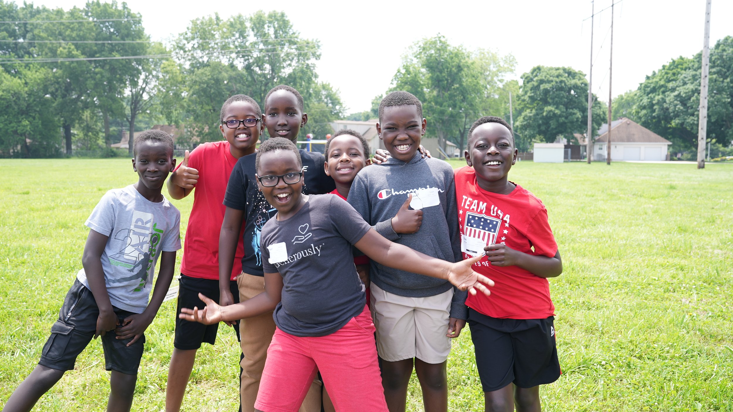A group of kids playing outside during All Nations Breakthrough Church's Vacation Bible School