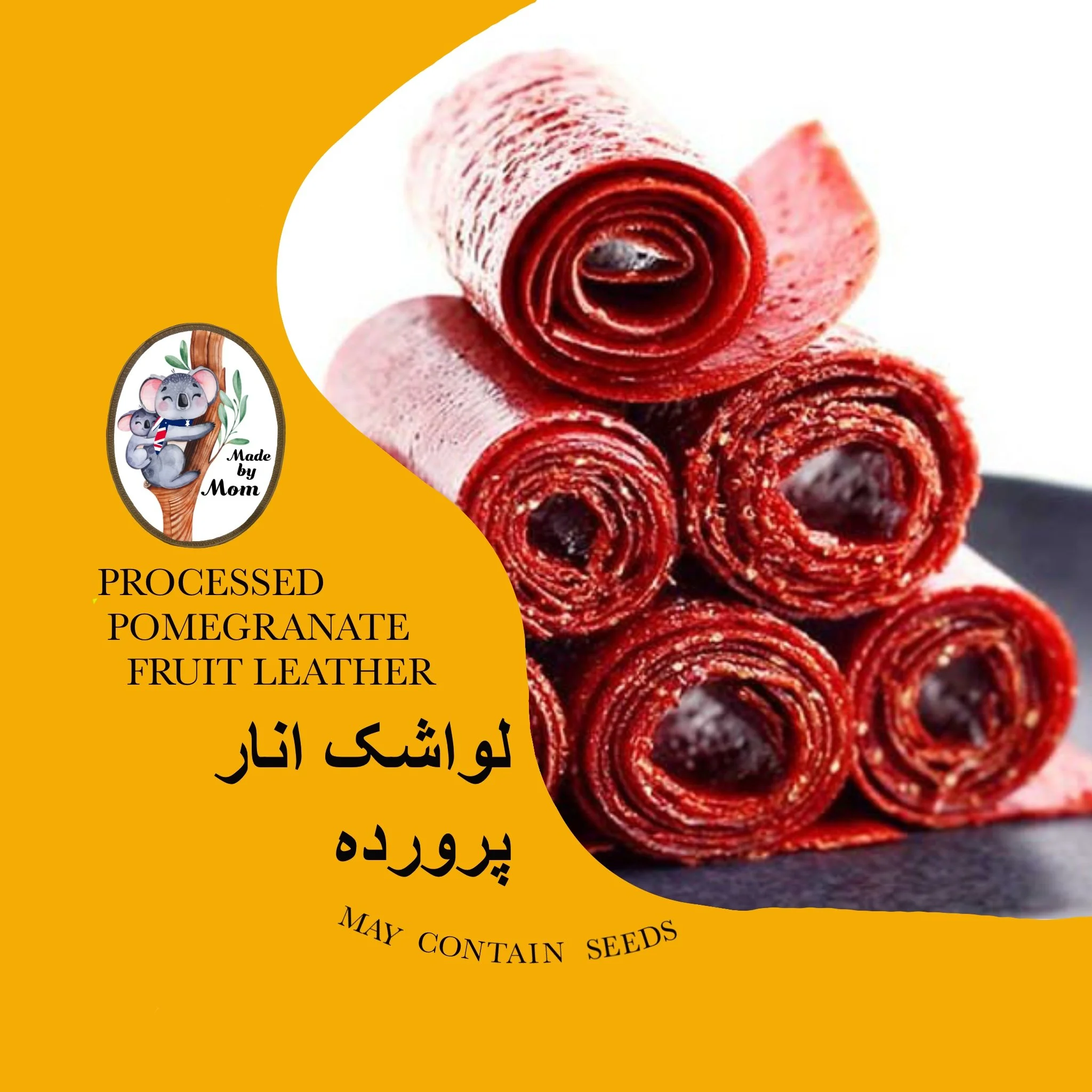 Processed pomegranate fruit leather on stick