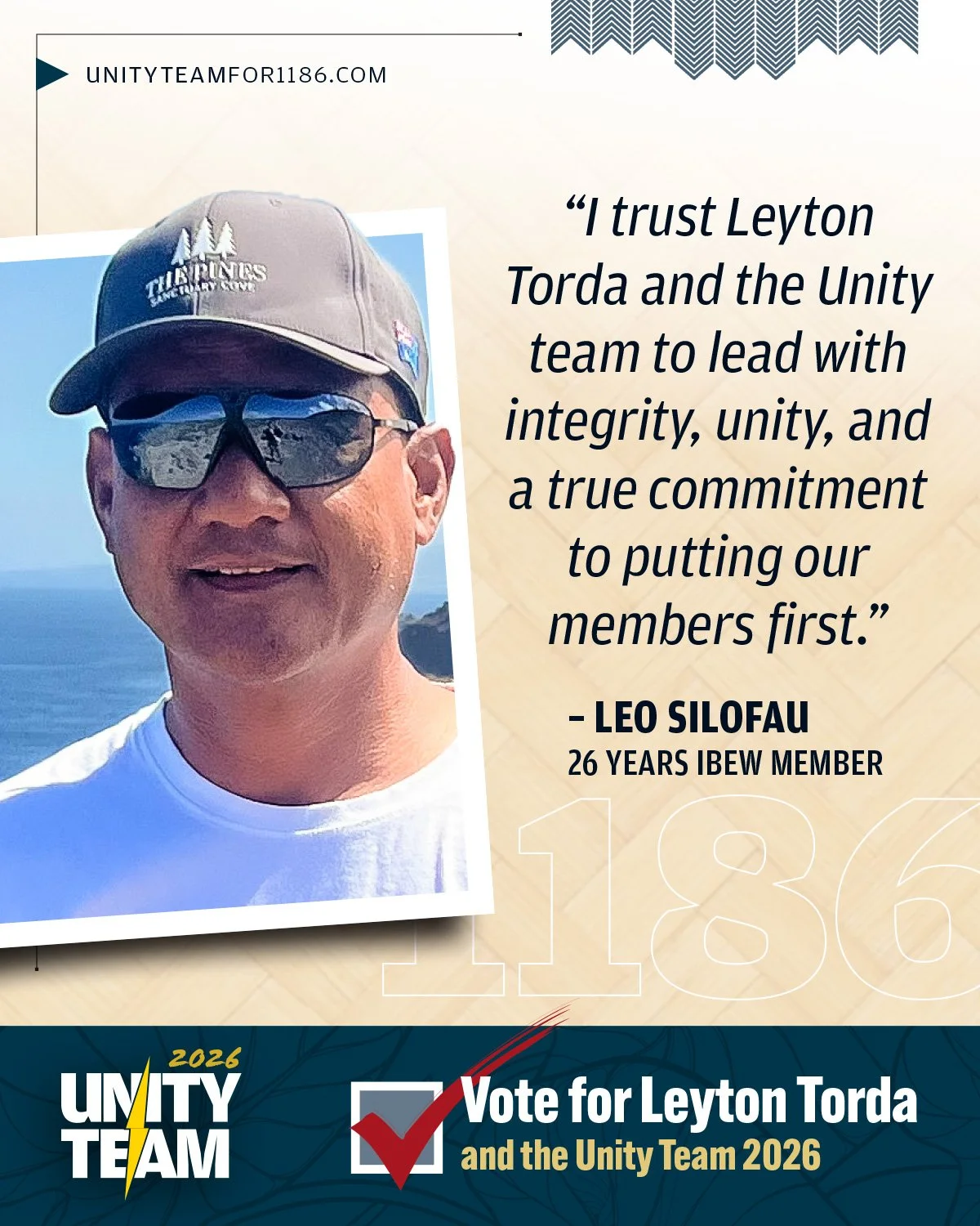 "I trust Leyton Torda and the Unity Team to lead with integrity, unity, and a true commitment to putting our members first. They bring the experience, relationships, and vision our union needs to move us into a brighter future. 

Leyton has show
