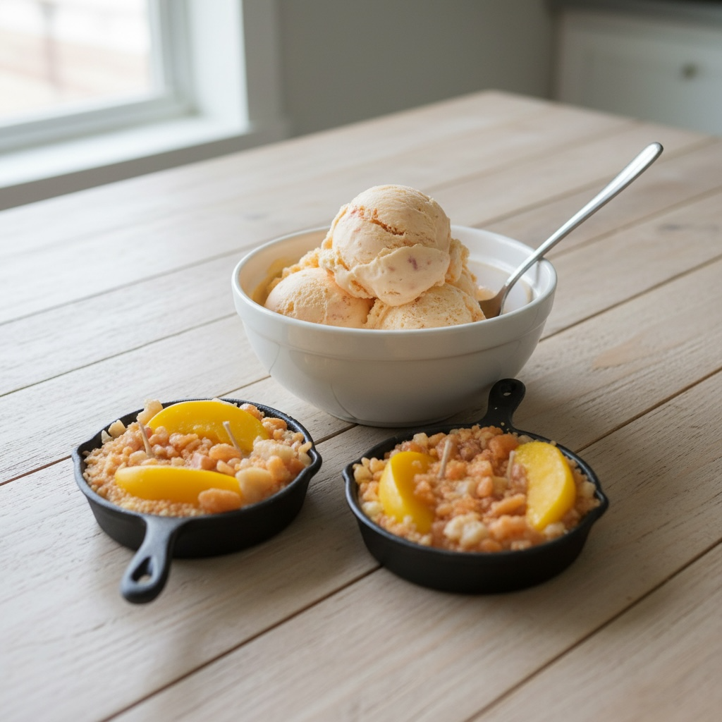 Mini cast iron skillet peach cobbler candle