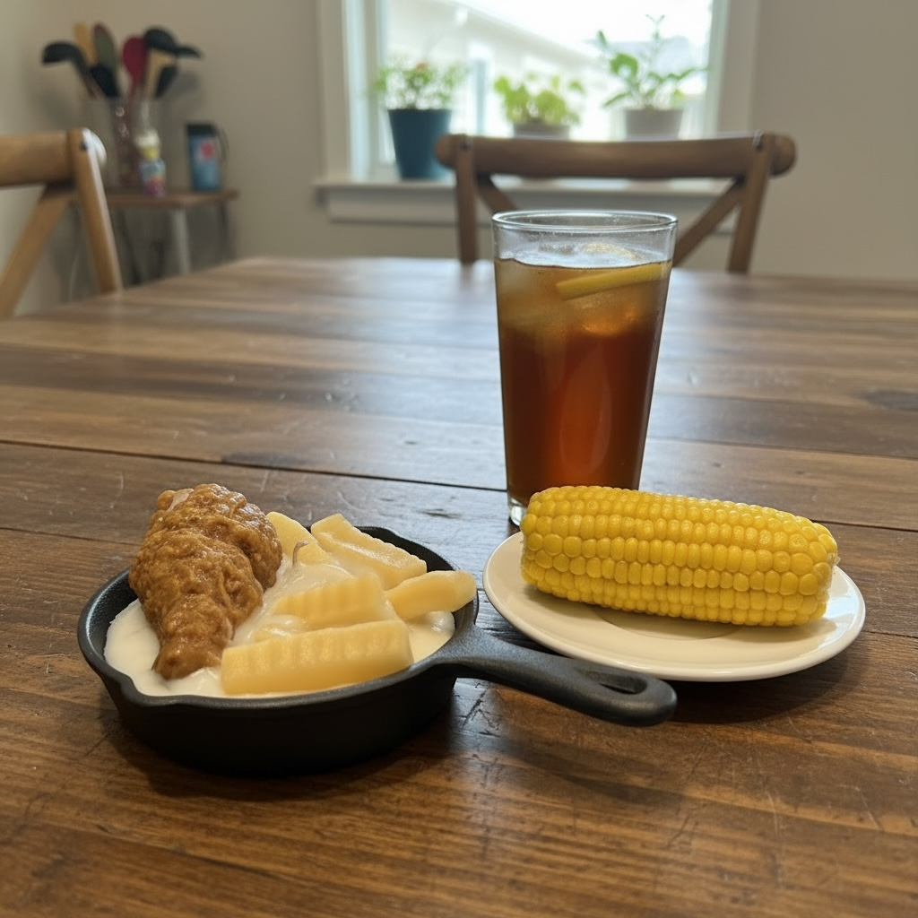 Mini cast iron skillet chicken and fries
