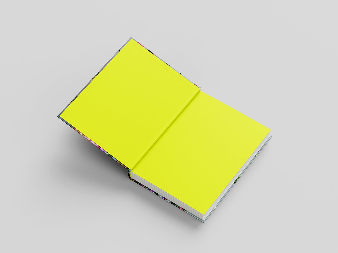 Front endpapers of The Floral Dream by Olivia McCord, printed in striking chartreuse yellow. Published by Potton and Burton.