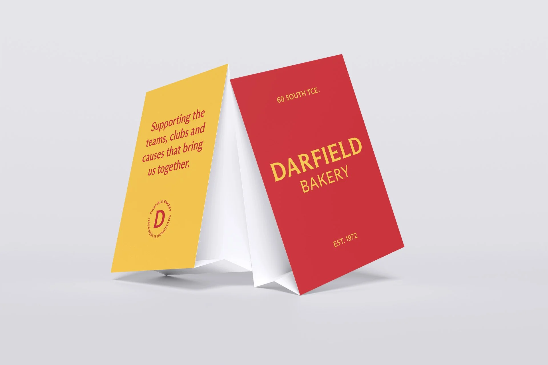 Darfield Bakery table top tent cards