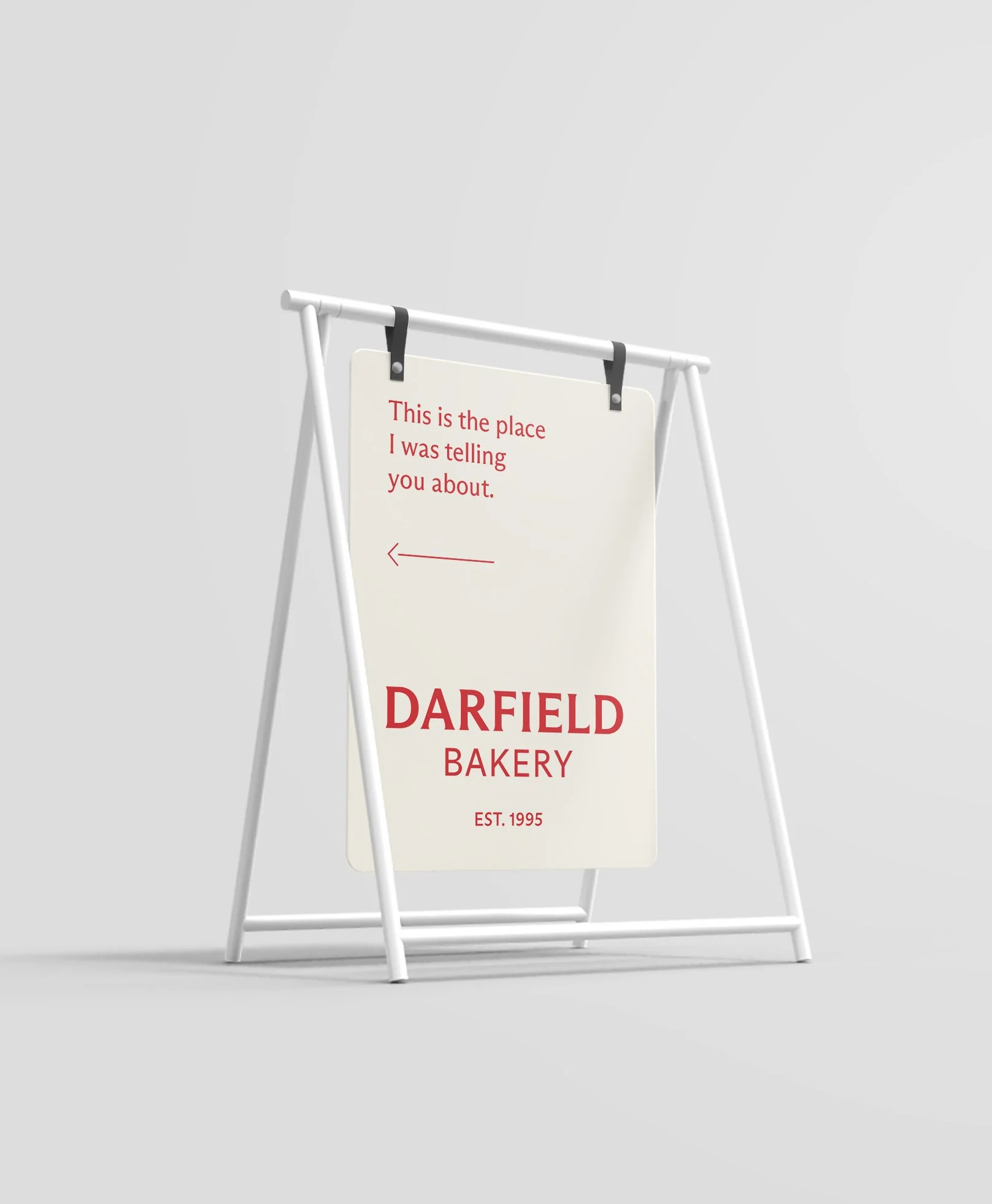 Darfield Bakery brand identity shown on an A-frame sign.