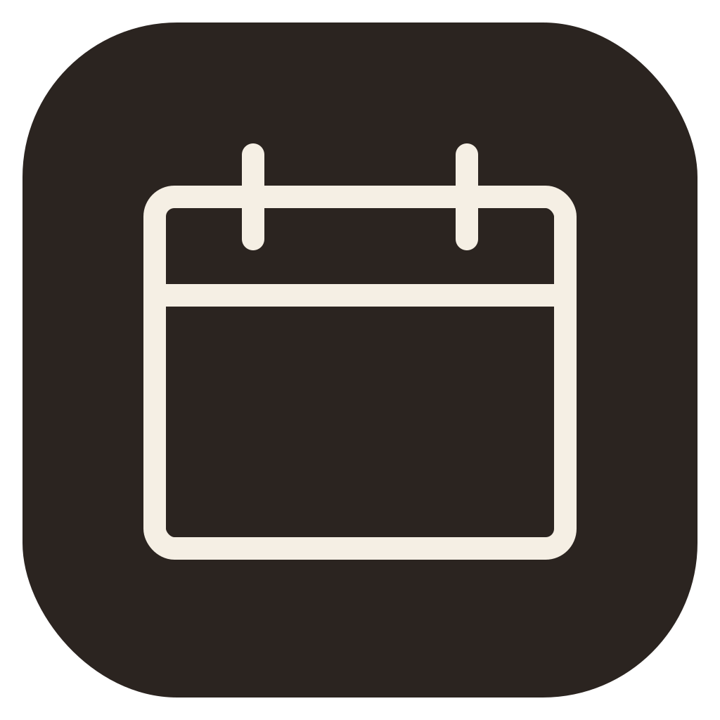 Icon of a calendar on a dark background.