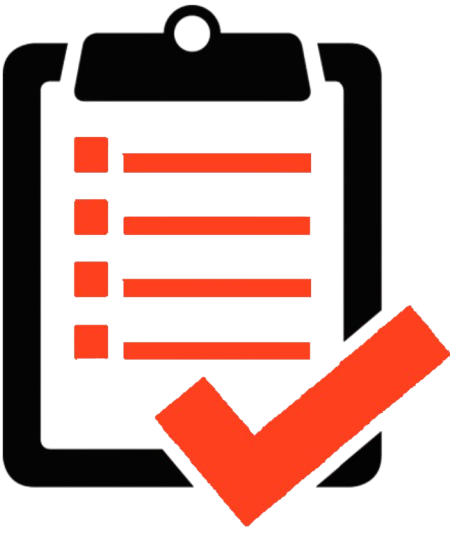 A clipboard with a checklist and a large red checkmark in front of it.