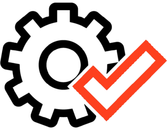 Gear icon with a red checkmark.