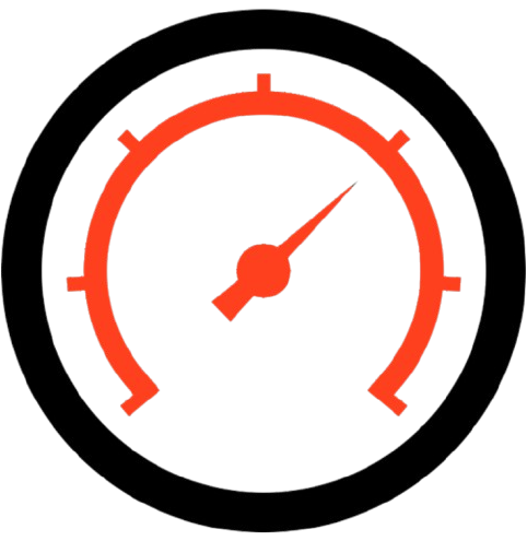 A gauge meter with red and black markings, showing a needle pointing slightly past the 1 o'clock position.