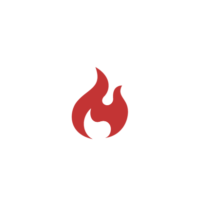 A red fire flame icon on a white background.