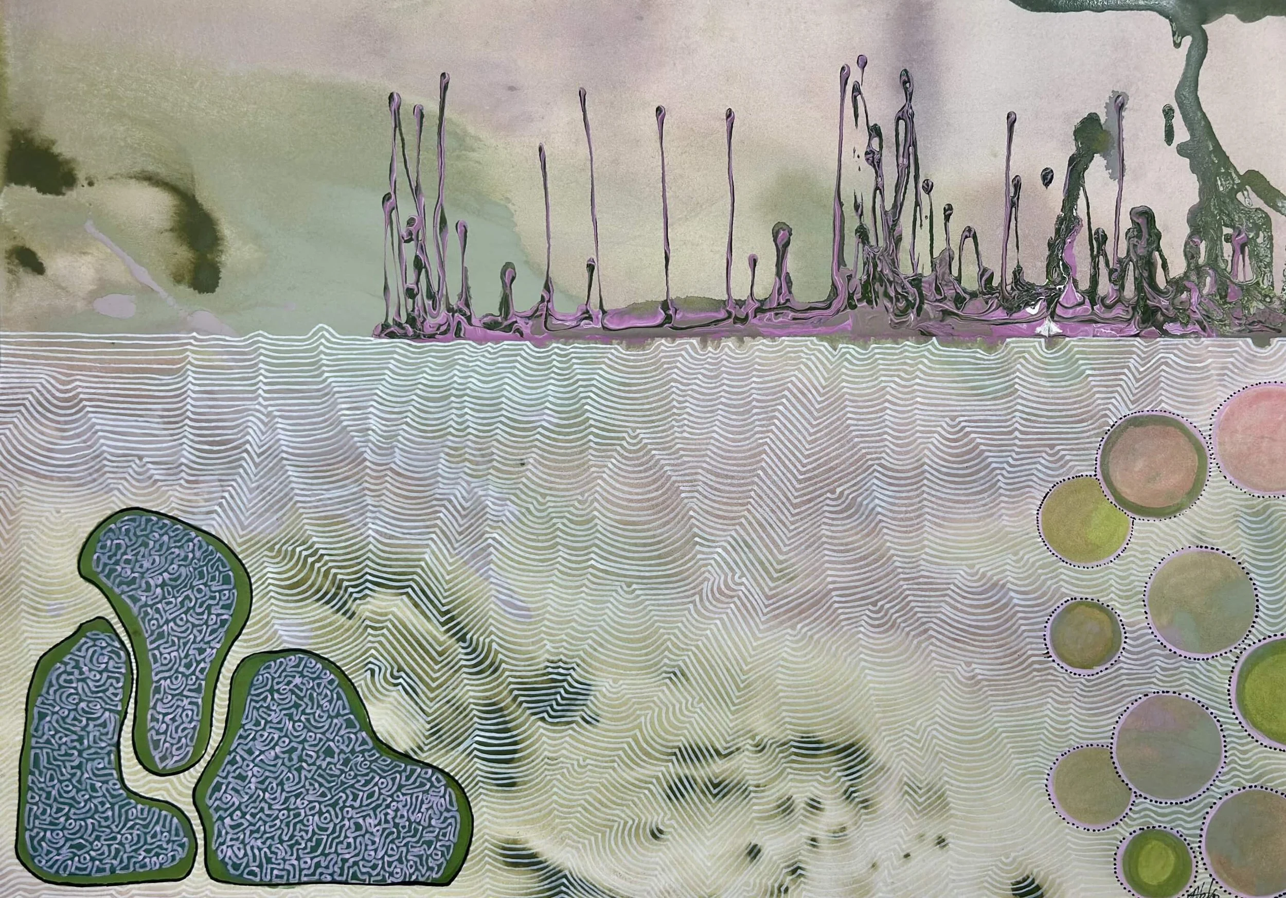 Soft, uplifting synaesthesia artwork by Tanja Ackerman with gentle pale green, white and pink  colour transitions and floating, harmonious movement