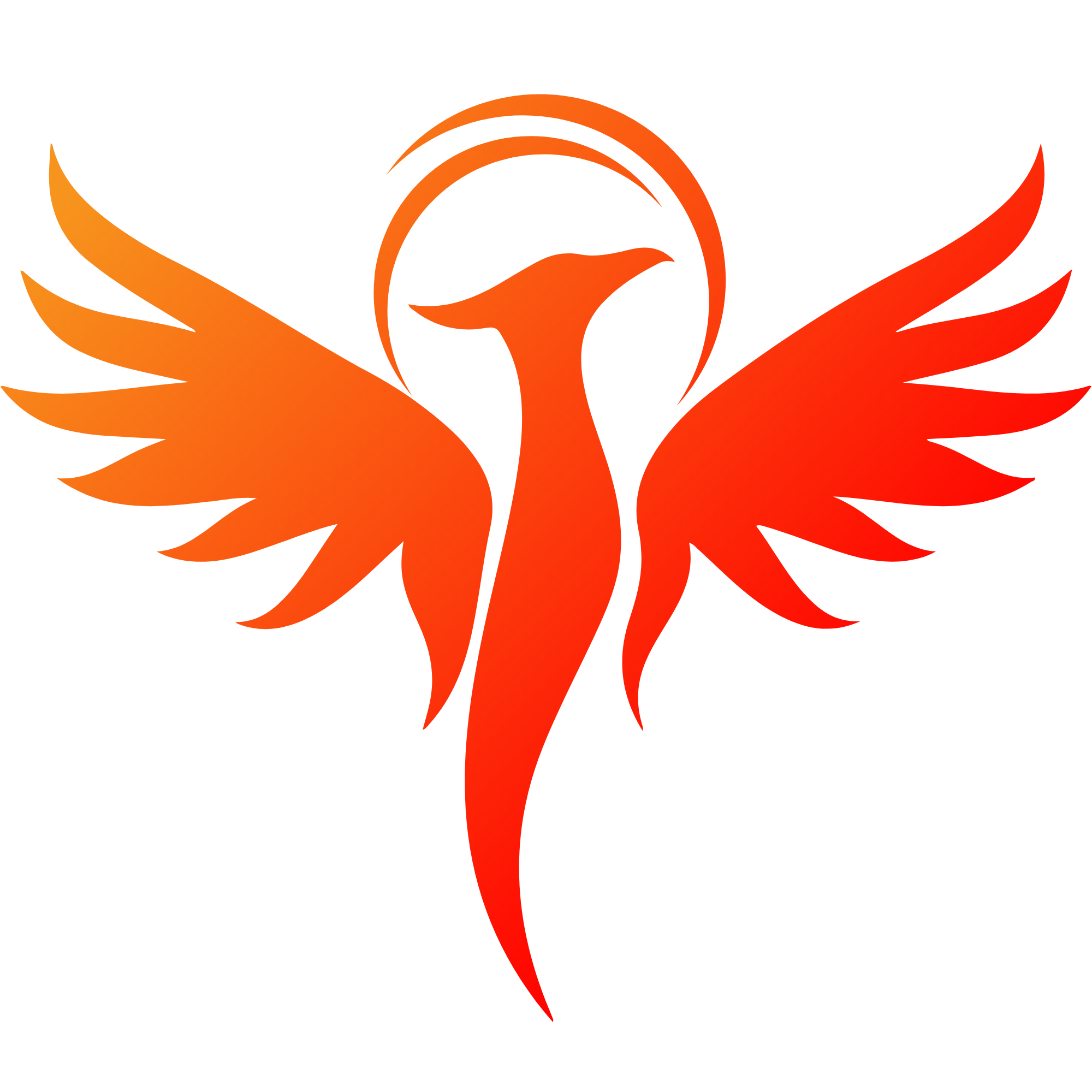Twitter logo with a bird silhouette in orange and red hues.