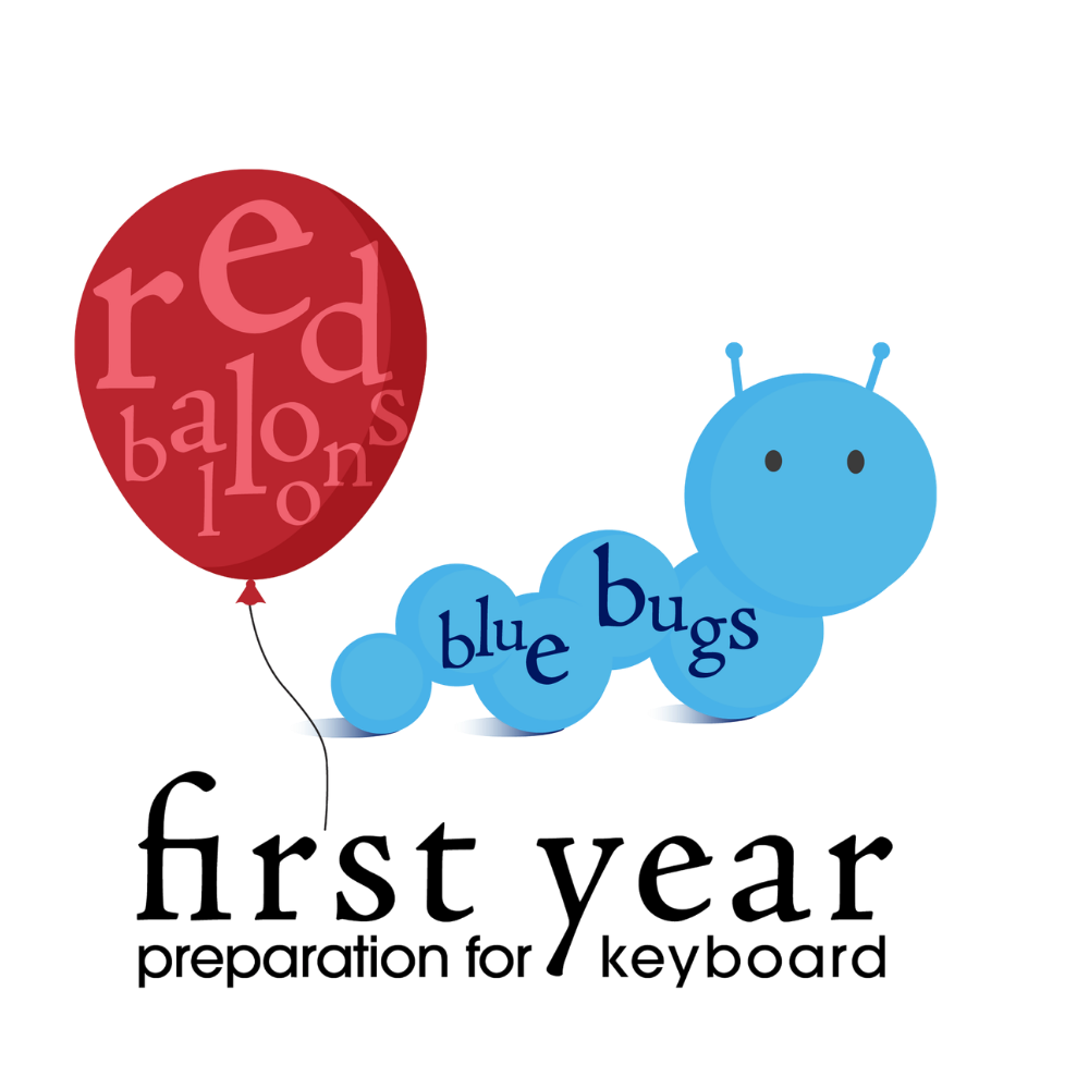 A diagram of a blue caterpillar with the words 'blue bugs' on its body, holding a red balloon labeled 'red balloons'.