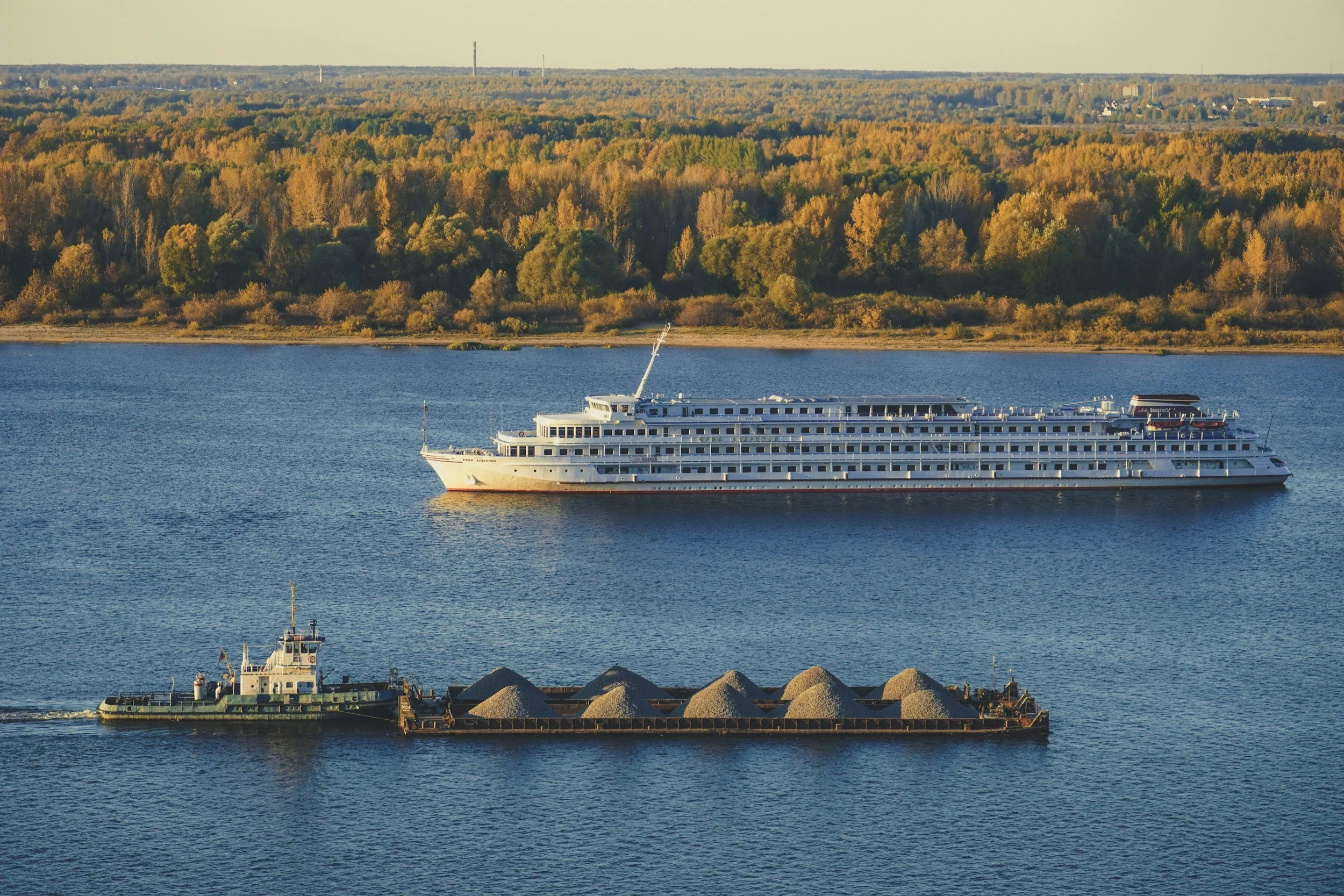 River cruise ship sailing along a river