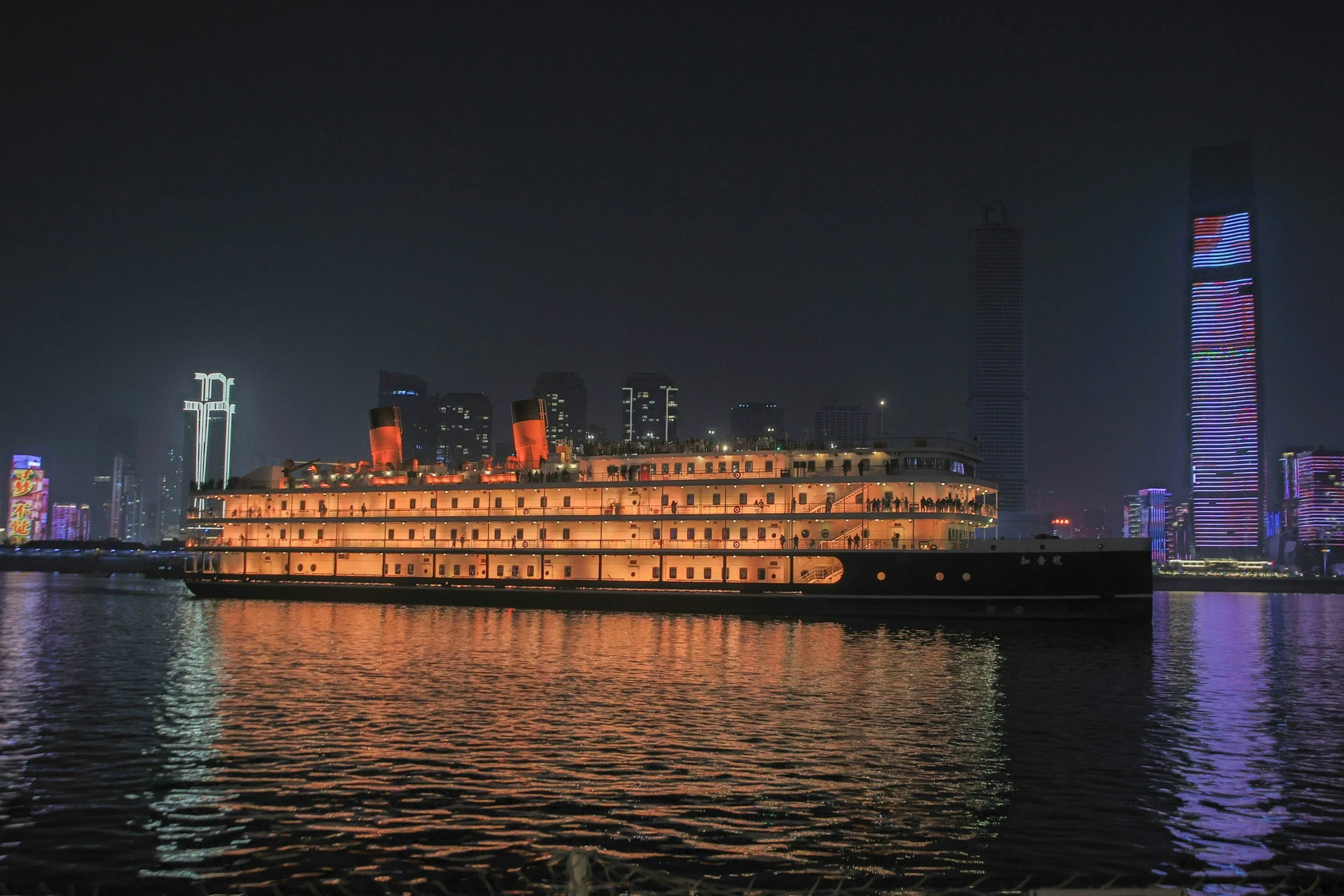 River cruise ship at night