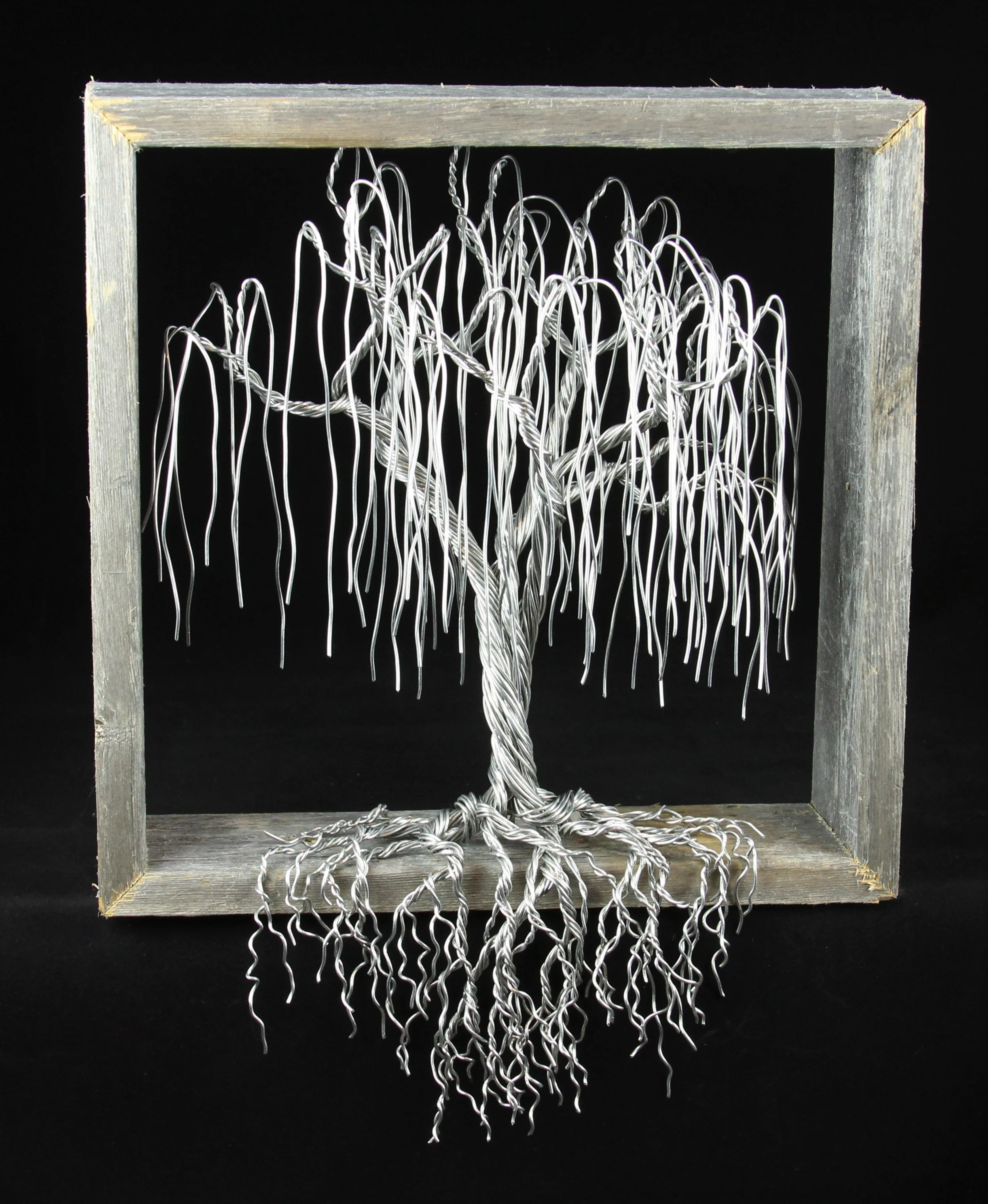 Aluminum and Barn Wood Framed Willow Tree - SOLD