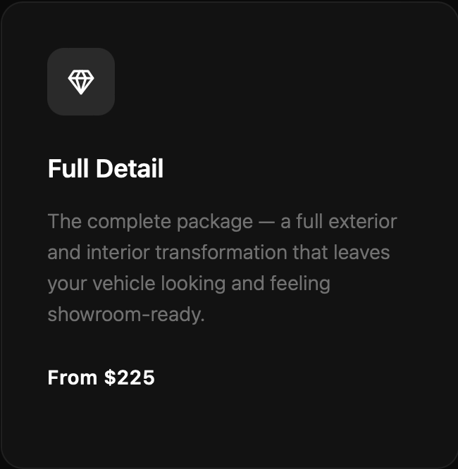 Text describing a full exterior and interior vehicle transformation package starting at $225.