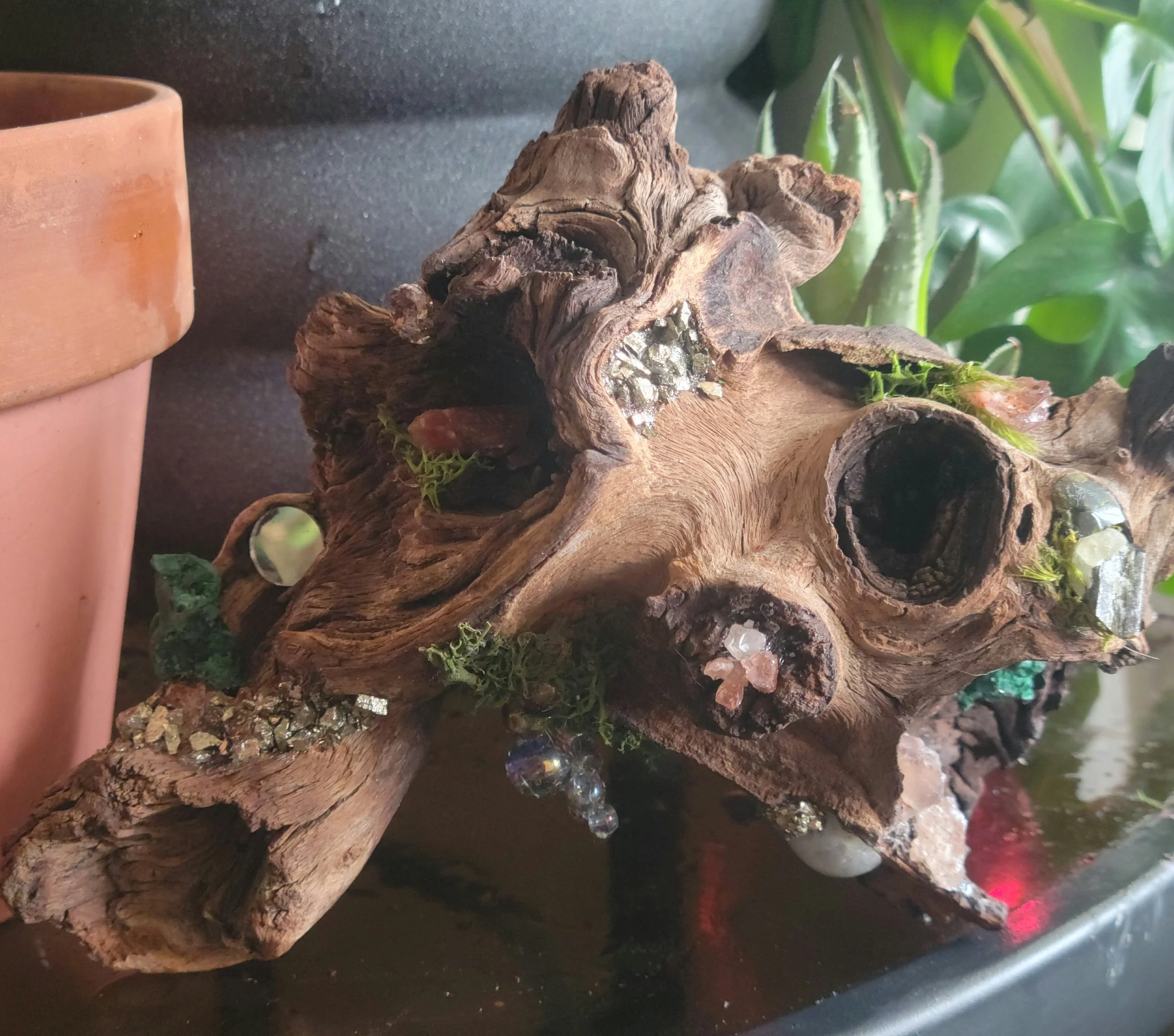 Mopani Wood Crystal Art Sculpture