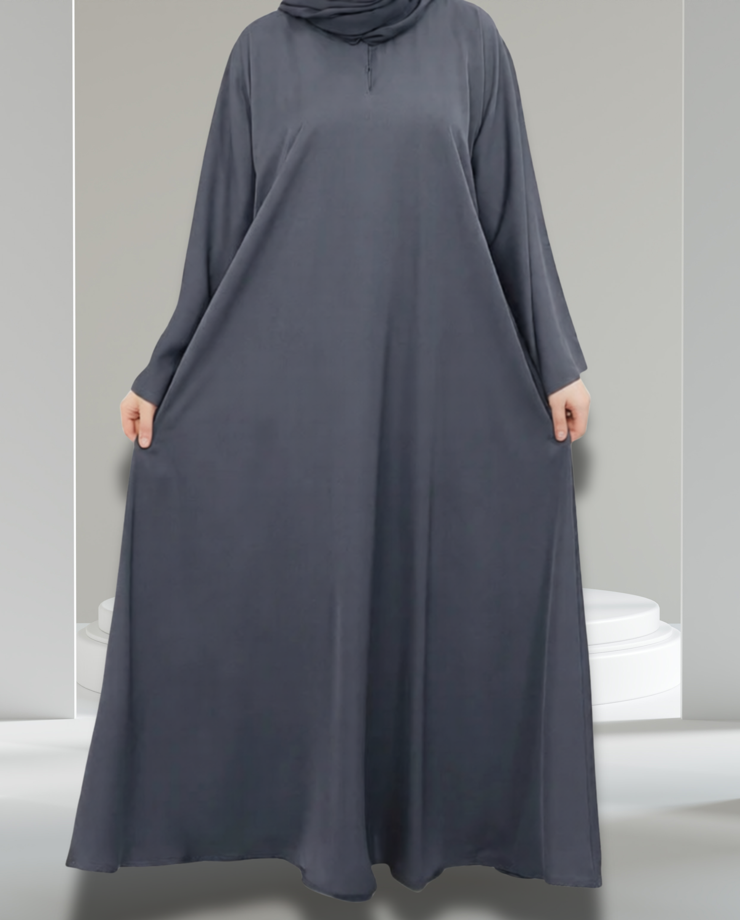 Umbrella Closed Abaya with Wide Sleeves Charcoal Grey flowing relaxed silhouette front view