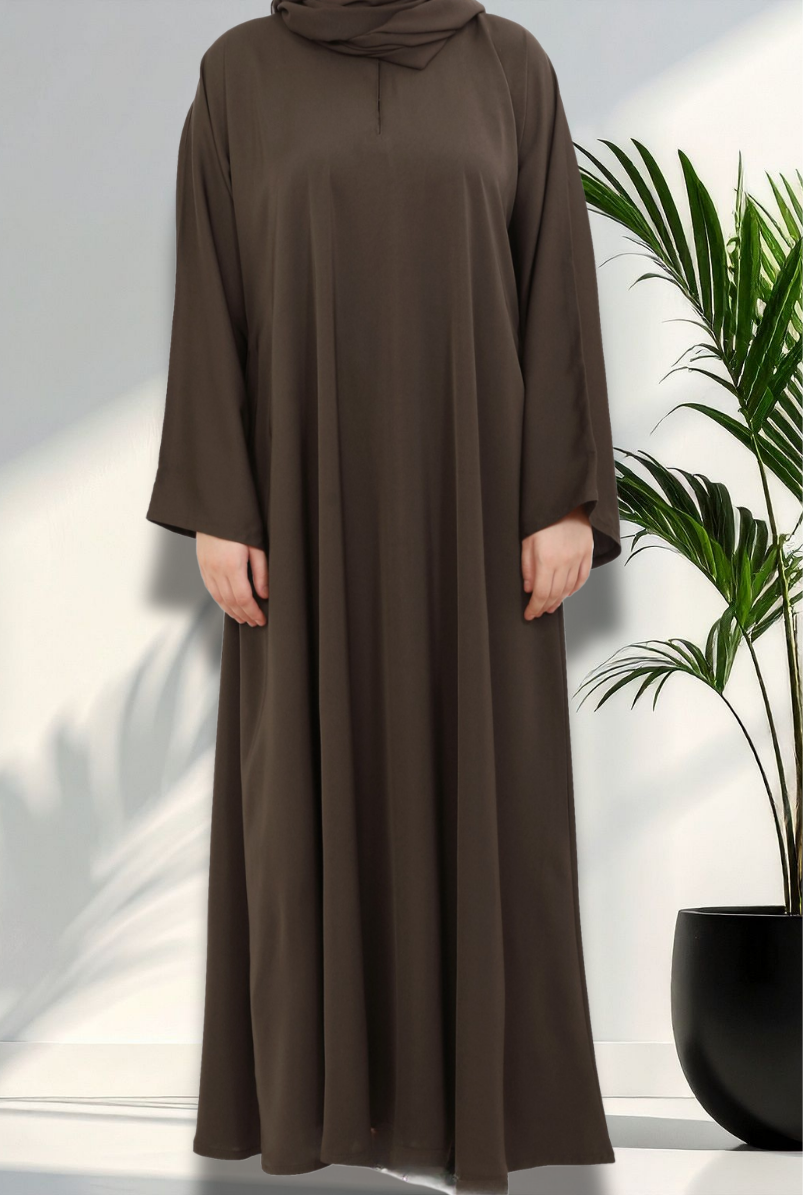 Umbrella Closed Abaya with Wide Sleeves Mocha Brown-perfect for everyday wear and Hajj or Umrah
