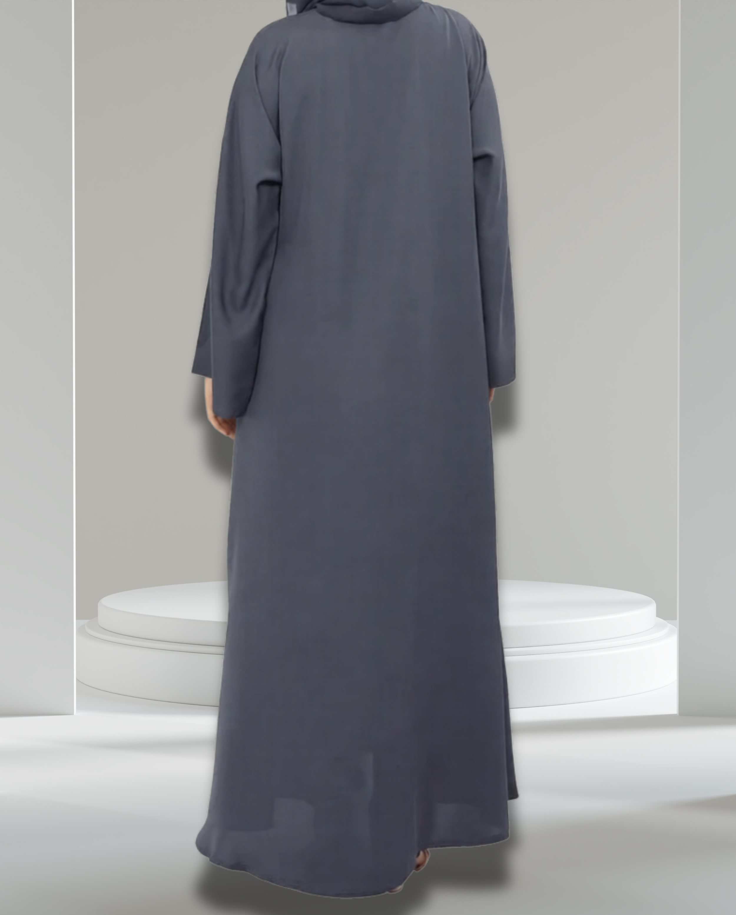 Umbrella Closed Abaya with Wide Sleeves Charcoal Grey back view