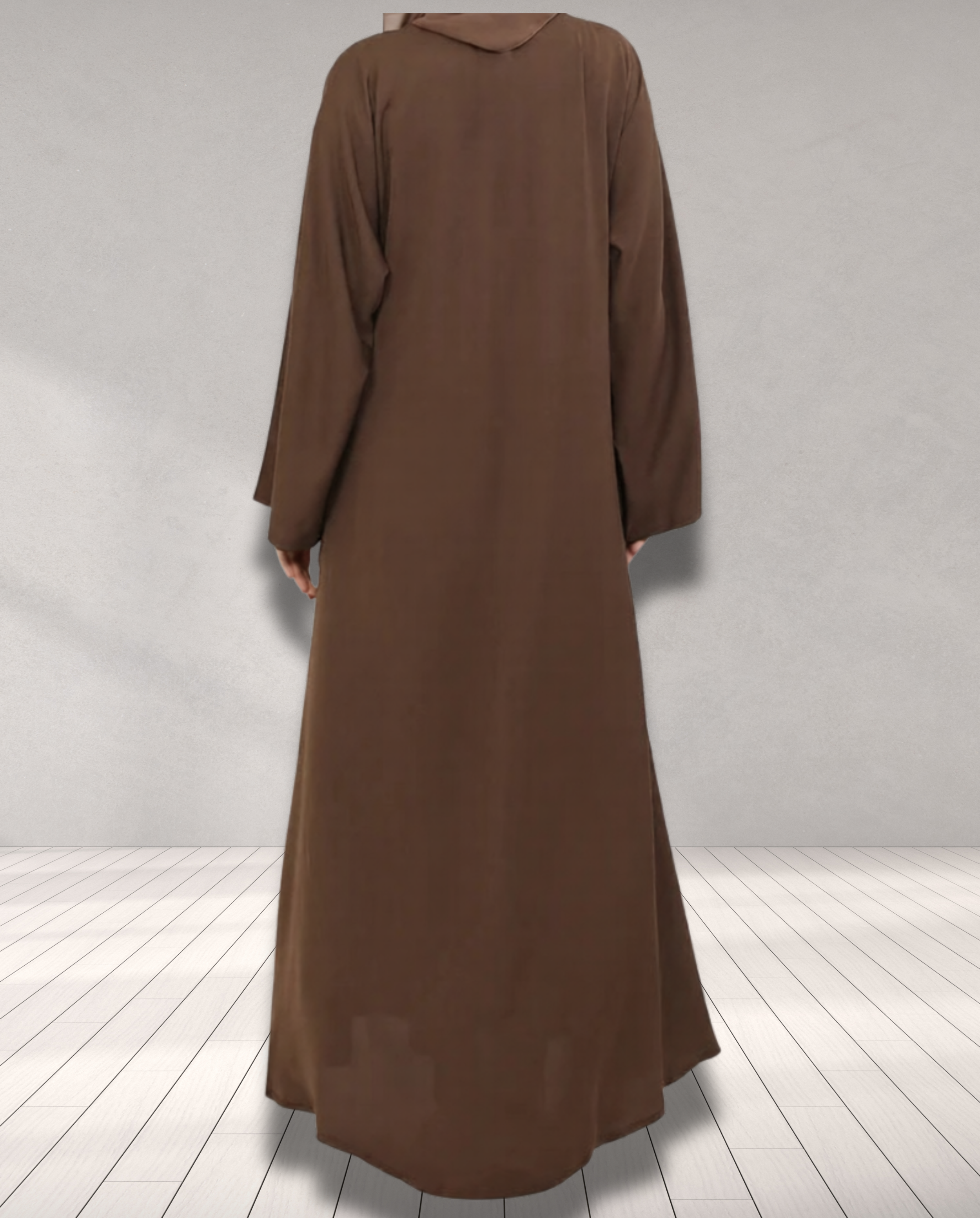 Umbrella Closed Abaya with Wide Sleeves Chestnut Brown back view
