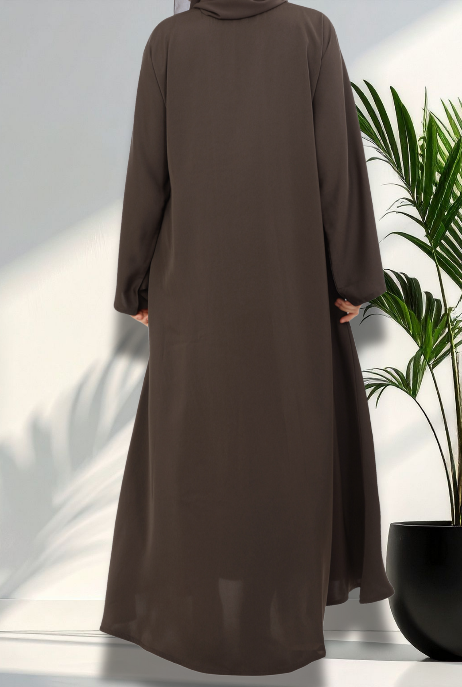 Umbrella Closed Nida Abaya with Wide Sleeves Mocha Brown-perfect for everyday wear and Hajj or Umrah