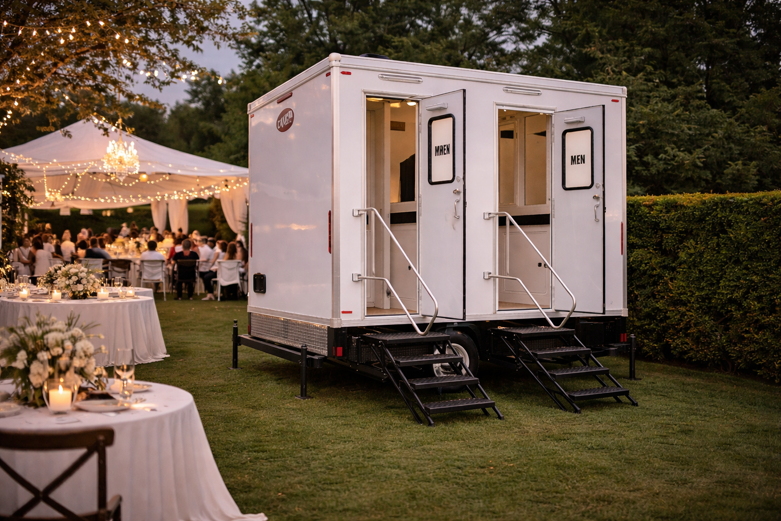 2 station luxury restroom trailer rental for weddings and private events in Colorado