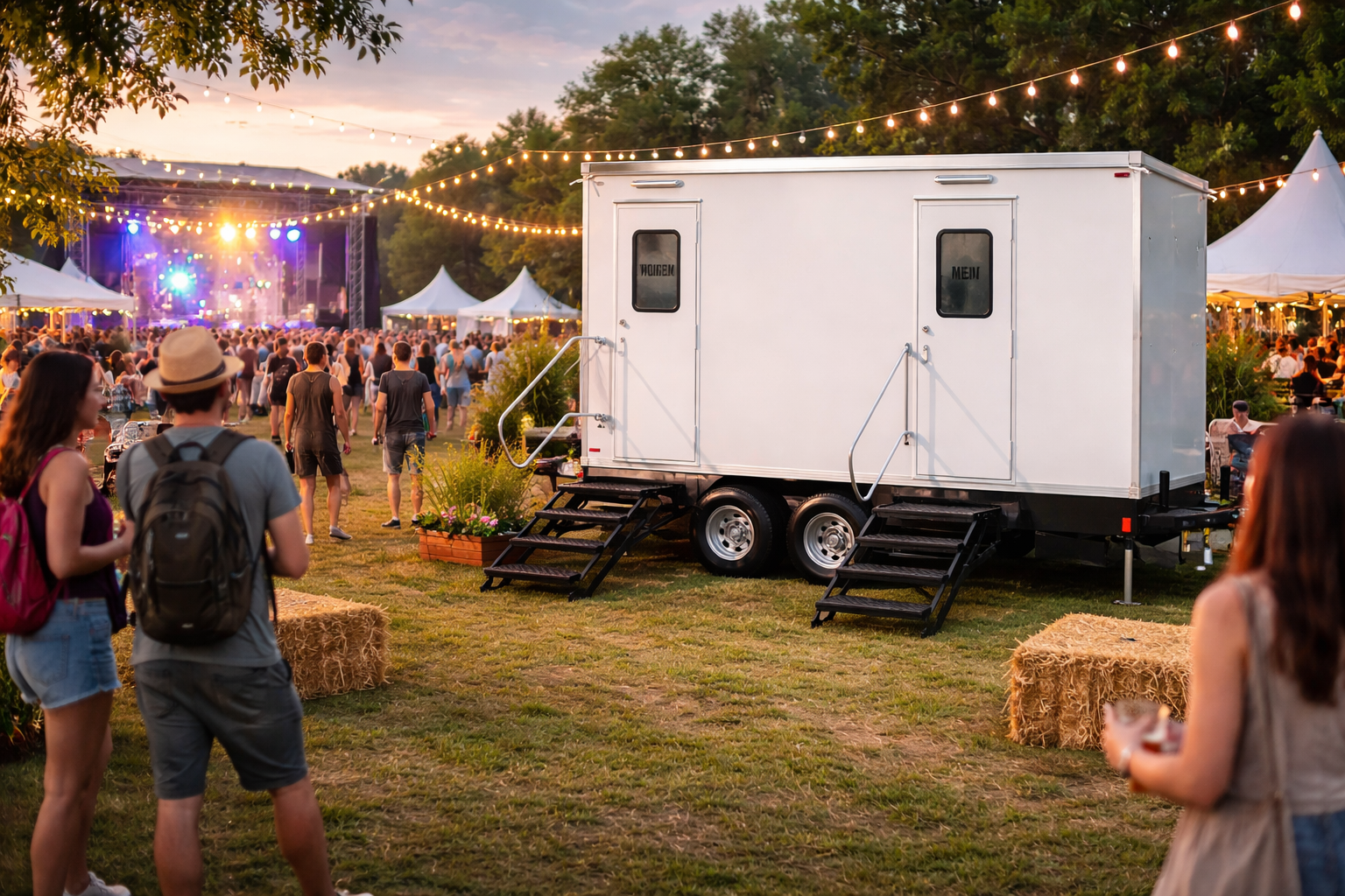 5 station luxury restroom trailer rental for festivals and large events in Colorado