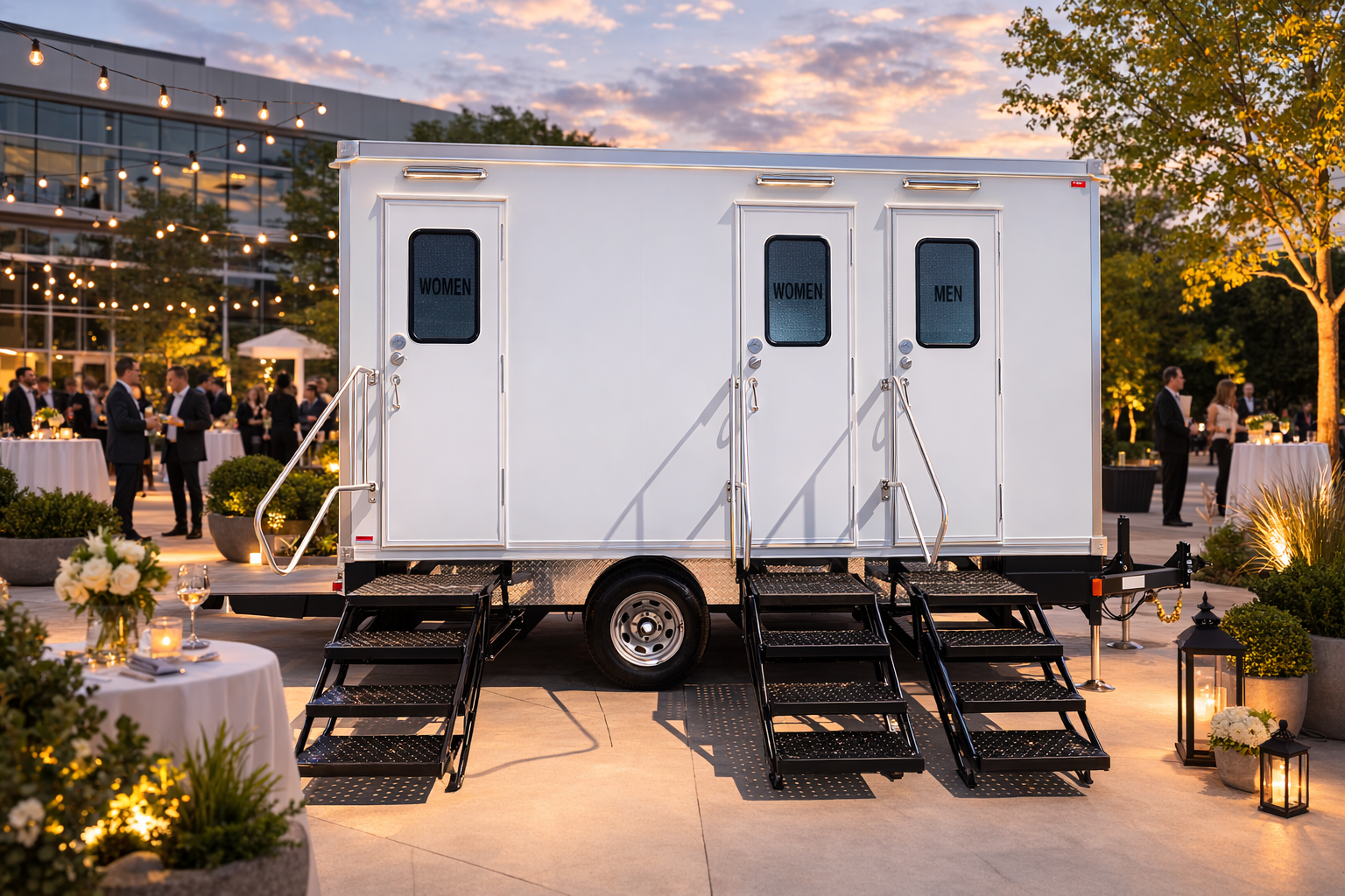 3 station luxury restroom trailer rental for outdoor events in Denver Colorado