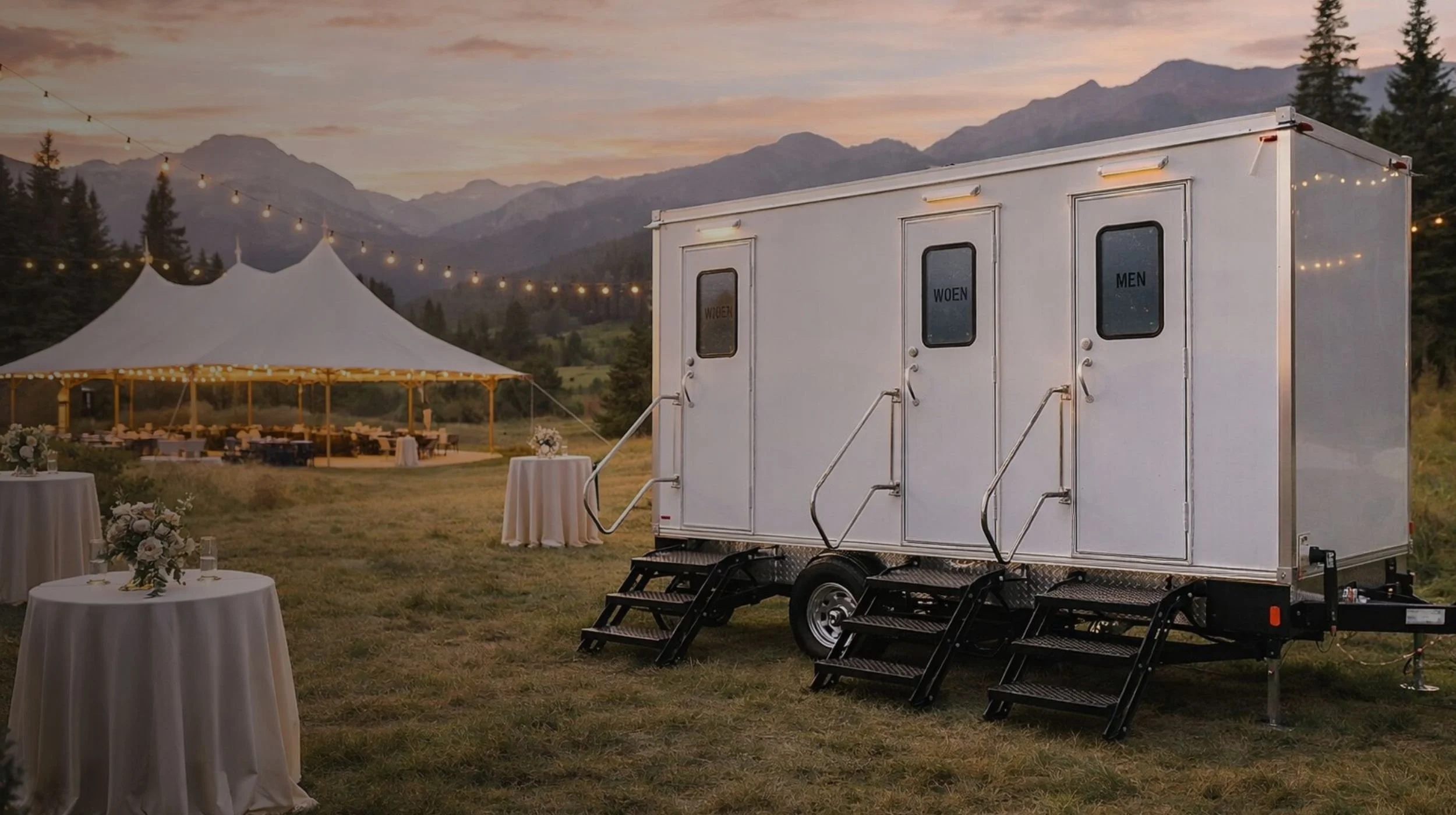 Luxury restroom trailer rental for Colorado weddings and outdoor events